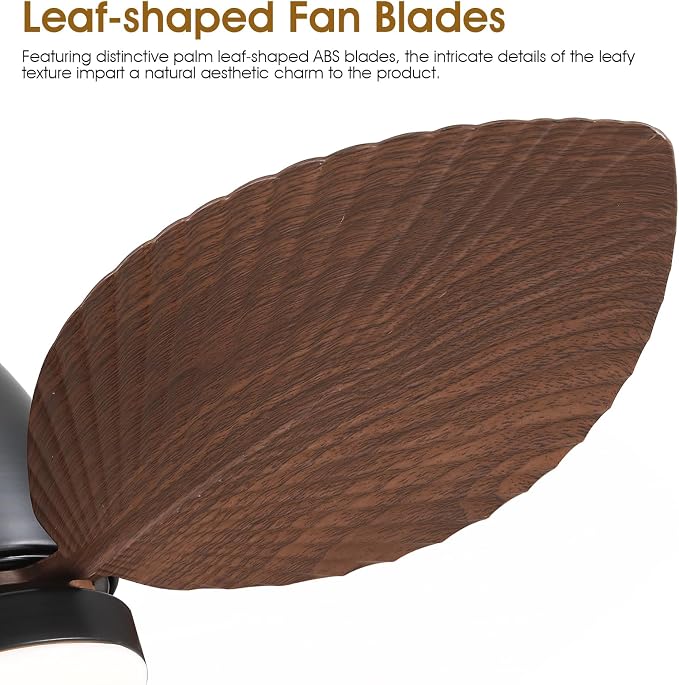 Kviflon Tropical Ceiling Fans with Lights and Remote Control, 30 Inch Low Profile Flush Mount Ceiling Fans, Palm Leaf Ceiling Fan with Light for Small Room Indoor Outdoor, Brown