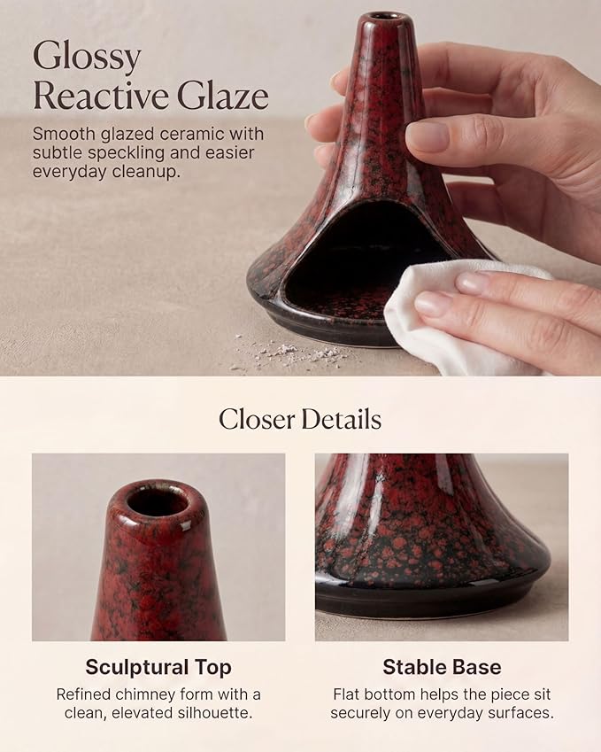 Ceramic Palo Santo Holder & Ash Catcher with Mini Chimney, Incense Holder & Sage Burner, Wabi-Sabi Home Decor for Meditation & Yoga(Rust Ember)