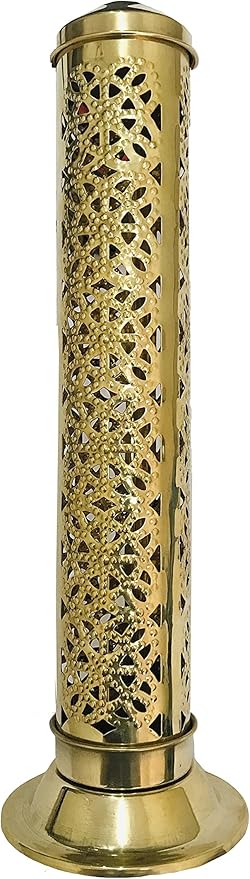 Brass Incense Holder Diwali Pooja Burner Holder Agarbatti Stand Navratri Puja Aarti Ash Catcher for Home,Inddor,Temple Pooja Tower Stand for Positive Energy Size- Height- 10.5 inch