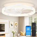 VOLISUN Low Profile Ceiling Fans with Lights and Remote, 24in Flush Mount Ceiling Fan with Light, 3000K-6500K Dimmable Fandelier LED Fan Light, White Bladeless Ceiling Fans with Lights for Bedroom