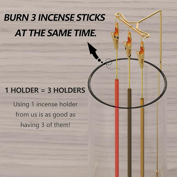 Incense Holder Ash Catcher - Upside Down Glass Incense Holder for Sticks, Reverse Inverted Anti Ash No Mess Insence-Stick Holder, Modern Metal Vertical Incense Burner for House Decor, Gold