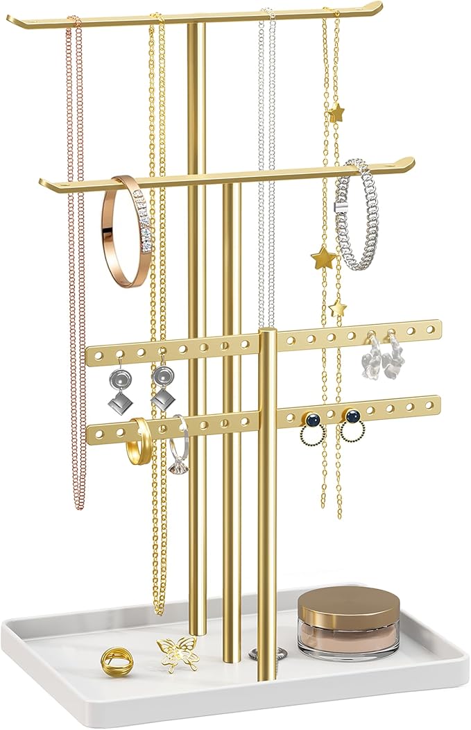 pickpiff Gold Jewelry Organizer: 12.5" Sturdy Stand for 80 Pcs Jewelry