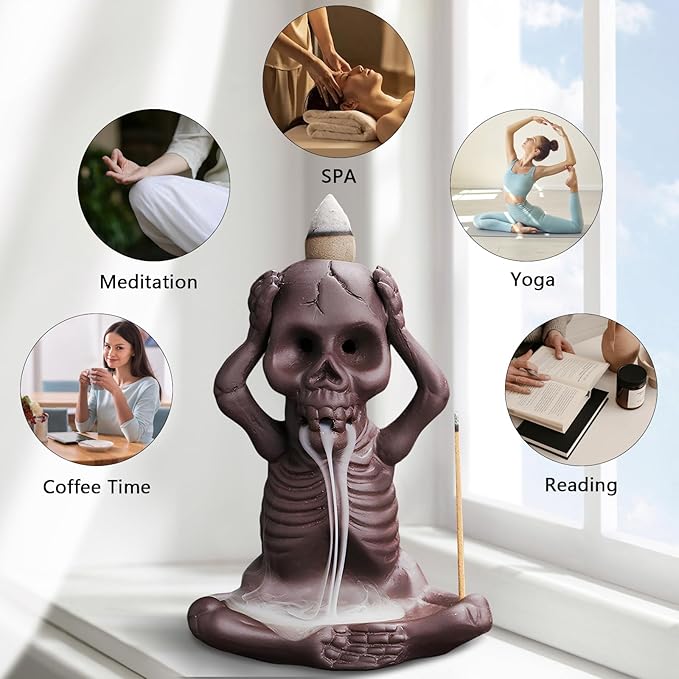 Comeon Skull Decor Incense Stick Holder Reverse Flow Censer Incense Waterfall Burner + Backflow Incense Cones, Incense Sticks, Tweezer, Mat (Don't Listen)