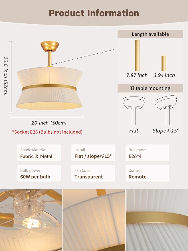 Boho Fandelier Ceiling Fan with Light and Remote Rattan Chandelier Fan Fabric Chandelier Fan Gold Caged Ceiling Fan with Light for Bedroom, Living Room Nursery Foyer Kitchen（ Timing Adjustable Height）