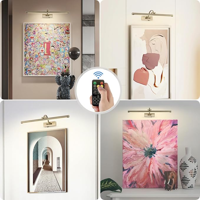 Tassuowell Antique Bronze Picture Light, 23.6 Inch Remote Control Painting Lights for Wall Cordless, 3CCT Dimmable Wall Lights for Pictures, Rechargeable Art Light for Pictures On Wall with Timer