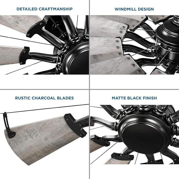 Progress Lighting Springer Collection DC Motor Farmhouse Windmill Ceiling Fan, Matte Black, 12-Blade (52" W x 17-3/8" H) P250065-31M