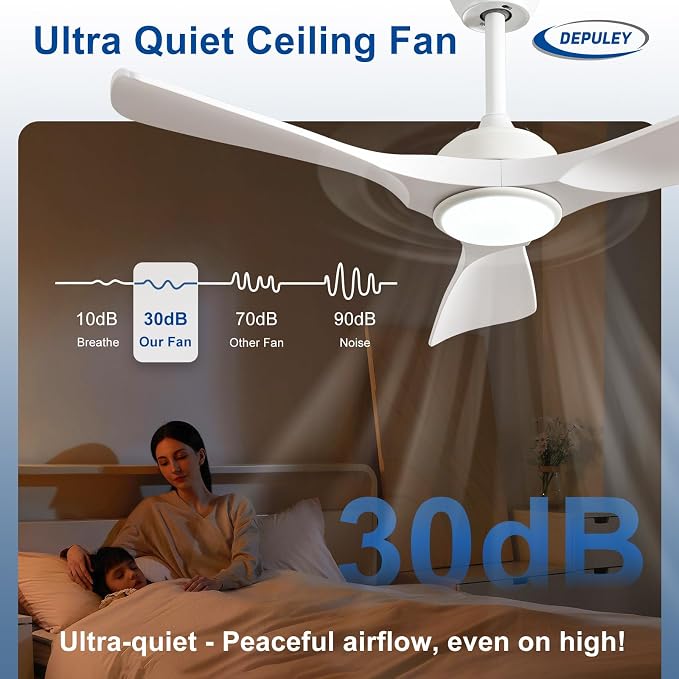 Depuley 42-Inch Ceiling Fan with Light: White 3 Blade Outdoor Fans for Patios - Dimmable Indoor Ceiling Fan with Remote Control Fandelier for Bedroom Ultra Quiet DC Motor Reversible 6 Speed