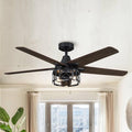 52 Inch Industrial Farmhouse Ceiling Fans with Lights and Remote Control, Quiet Reversible Motor & 5 Dual-Finish Blades, Indoor/Outdoor Ceiling Fan for Living Room Bedroom