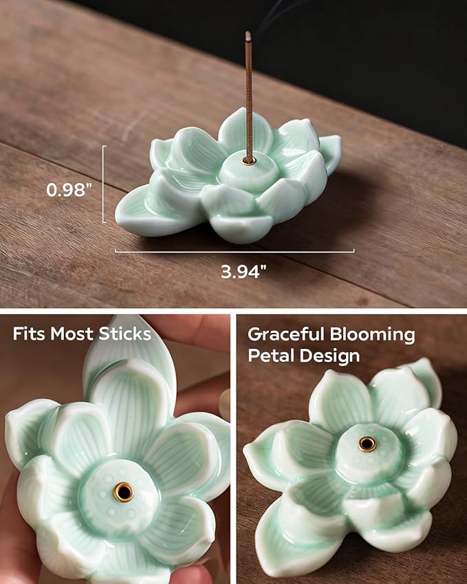 Zen Lotus Incense Stick Holder - Handmade Ceramic Ash Catcher Bowl for Home, Office, Yoga Studio Decor