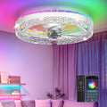 RGB Low Profile Ceiling Fan with Lights, Ceiling Fans with Lights and Remote, 3000-6500K Dimmable Modern Flush Mount LED Fan Lights, 6 Wind Speeds Ceiling Fans for Bedroom(White-Cream)