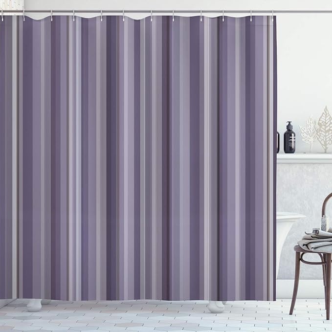 Ambesonne Stripes Shower Curtain, Abstract Ocean Inspired Palette Lines Geometrical Image Illustration, Cloth Fabric Bathroom Decor Set with Hooks, 75" Long, Mauve Lilac