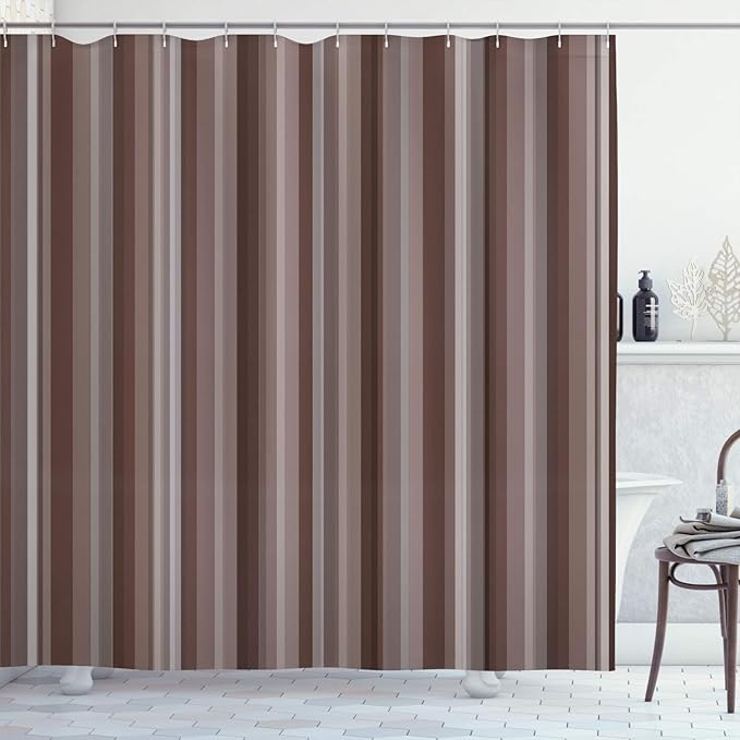 Ambesonne Stripes Shower Curtain, Abstract Ocean Inspired Palette Lines Geometrical Image Illustration, Cloth Fabric Bathroom Decor Set with Hooks, 84" Long Extra, Dark Warm