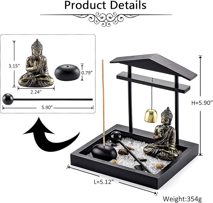 Jovivi Zen Garden Set Buddha Statue, Mallet & Rocks and Crystals & Incense Stick Holder Bowl & Wooden Display Tray for Yoga Meditaion Home Table Decor Gift