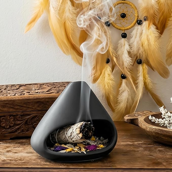 Palo Santo Holder, Handmade Ceramic Incense Burner, Cone Incense Burner for Palo Santo Sticks and Sage, Chimineas Smudge Bowl for Yoga, Meditation, Energy Cleansing
