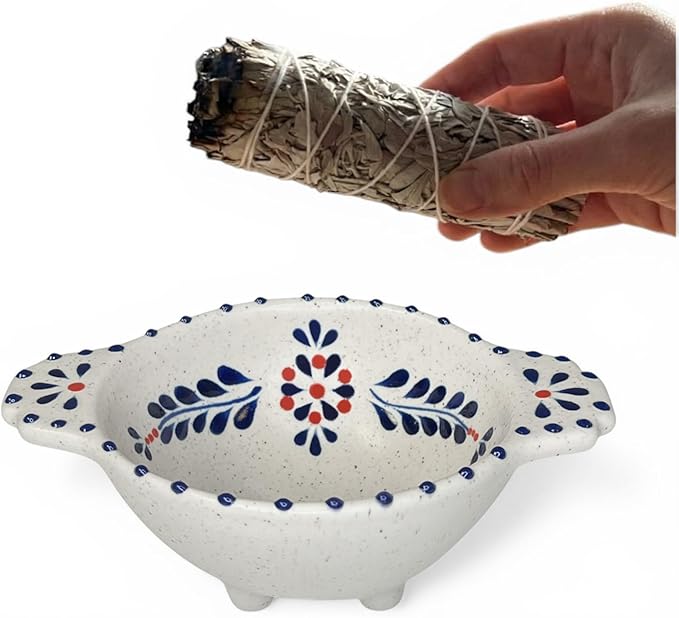 Hand-Painted Smudge Bowl, 6.5" Inch Artisanal Ceramic Incense Holder for Sage, Palo Santo, Incense & Spiritual Cleansing, Altar Decor for Meditation, Healing Rituals & Energy Clearing