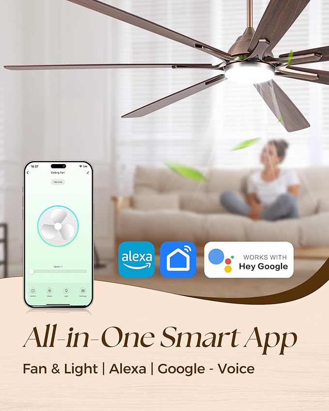 84 Inch Smart Ceiling Fan with Lights,Oil Rubbed Bronze Fan for Large Room | ETL-Listed with Quiet DC Motor,Alexa APP Controls,Up To 10117 CFM High Airflow,Timer,Dual Finish 7 Blades For Outdoor Covered