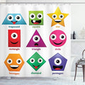 Ambesonne Science Shower Curtain, Geometric Shapes with Funny Faces Cartoon Soft Colors Art, Cloth Fabric Bathroom Decor Set with Hooks, 69" W x 70" L, Green and Purple