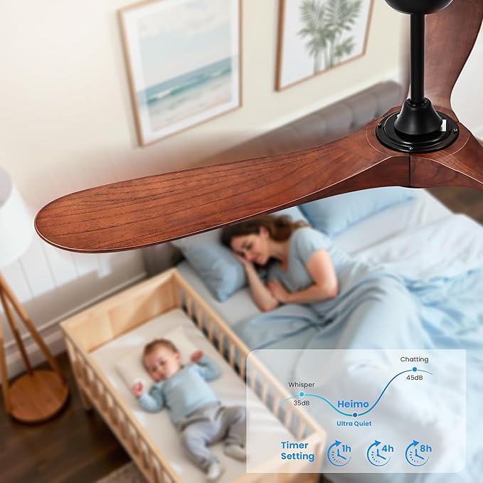 heimo 52 Inch Ceiling Fan with Light and Remote,Wood Outdoor Ceiling Fans with Lights Dimmable for Bedroom Living Room Patios Kitchen Modern 3 Blade Propeller Indoor Fan (Walnut)