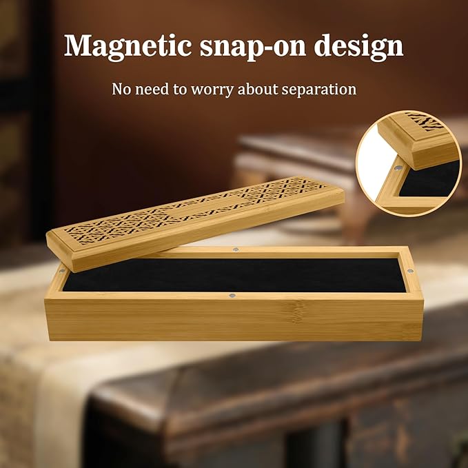 Wooden Incense Holder Burner with Storage - Incense Stick Holder & Ash Catcher for Meditation, Yoga, Bedroom, Study, Office - Exquisite Incense Burner for Home Decor