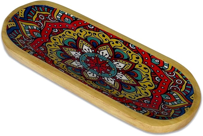 Yajna Traditional-Handmade Incense-Stick-and-Cones-Holder Incense-Burner-ash-Catcher-Stand Wooden-Tray-Holder (Mandala)