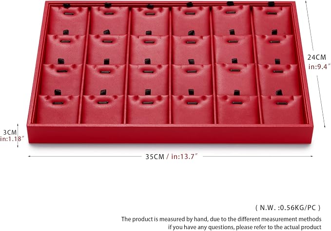 Oirlv Gorgeous Red Leather 24 Grid Jewelry Tray with Removable Inserts Jewelry Cards Stackable Necklace Trays Necklace Drawer Organizer | Red Leather Exterior, Soft Microfiber Interior, 24 Pendant Slots, Removable Inserts, Bold Display for Pendants