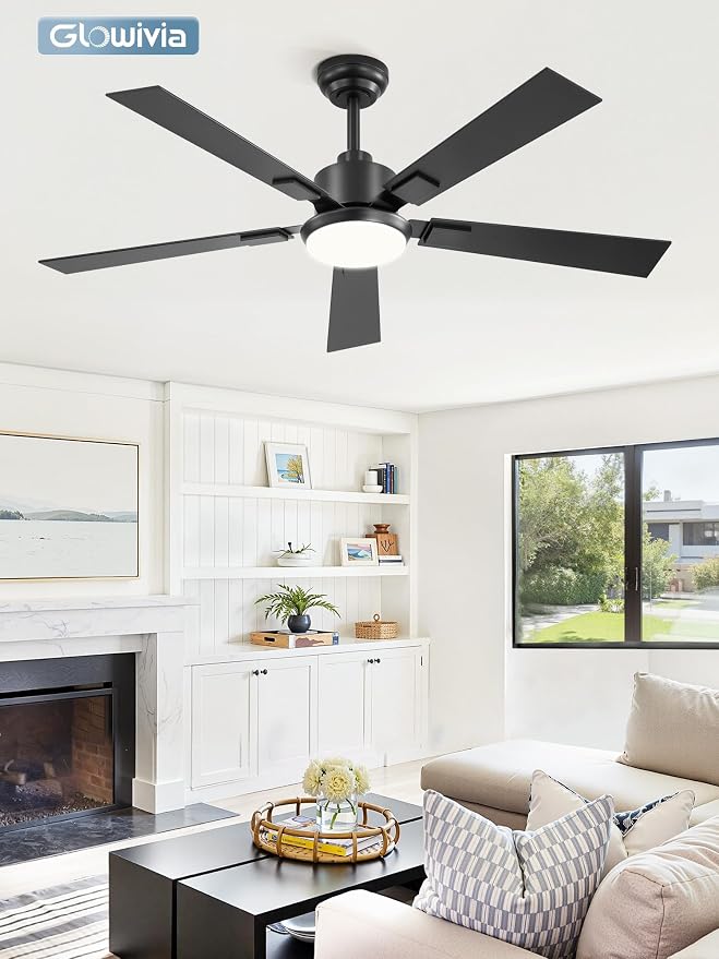 52 Inch Ceiling Fans with Lights and Remote&APP Control, Black Smart Ceiling Fan with 3000-6000K Dimmable, 6 Speeds Quiet Reversible Motor, Indoor/Outdoor Ceiling Fan for Bedroom Living Room