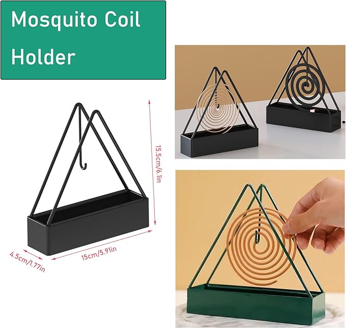 2 Pack Coil Incense Burner Mosquito Coils Holder Full Metal Triangular Hanging Coil Tray Ash Catcher Storage Bracket Coil Vertical Stand Support Base for for Indoor Outdoor Camping