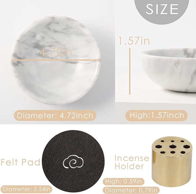 4 in 1 Incense Burner, Marble Palo Santo Holder, Smudge Bowl for White Sage, Sage Holder Incense Cone Holder 4.7 inches Ash Catcher Tray for Meditation