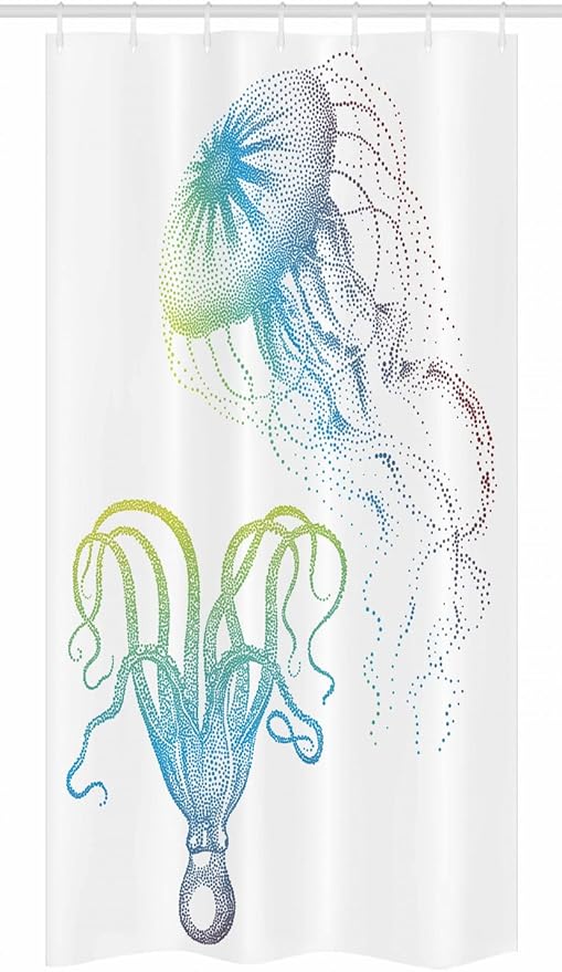 Ambesonne Octopus Stall Shower Curtain, Octopus and Jellyfish Illustration Nautical Themed Art Underwater Wildlife Marine, Fabric Bathroom Decor Set with Hooks, 36" W x 72" L, Blue Eggshell