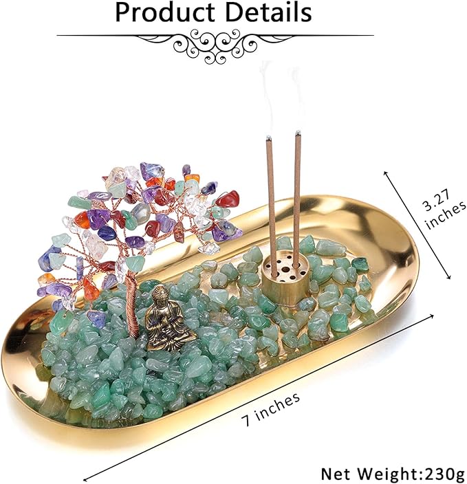 Jovivi Crystal Incense Holder for Sticks, Healing Crystal Stone Money Tree Buddha Statue Set Incense Burner, Incense Trays for Wealth, Good Luck,Yoga Meditation Home Decor