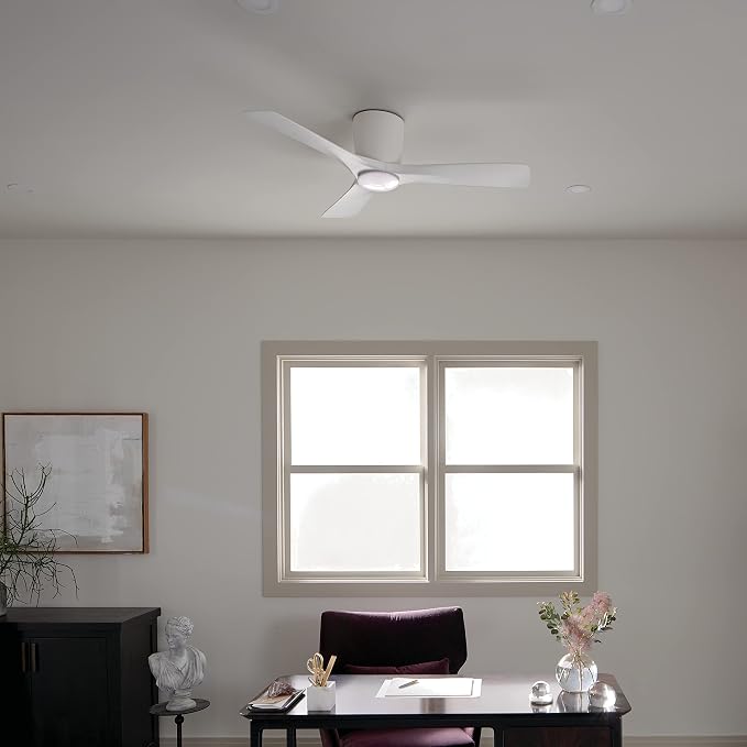 Kichler Volos 48” Indoor Ceiling Fan with LED Light and Wall Control in Matte White, Contemporary Ceiling Fan with Light, 300032MWH