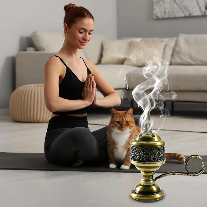 Bronze Incense Burner with Tong – Frankincense Charcoal Incense Stand Aromatherapy, Yoga, Spa, Home Decor, and Church Use – Compact & Durable Bakhoor Holder