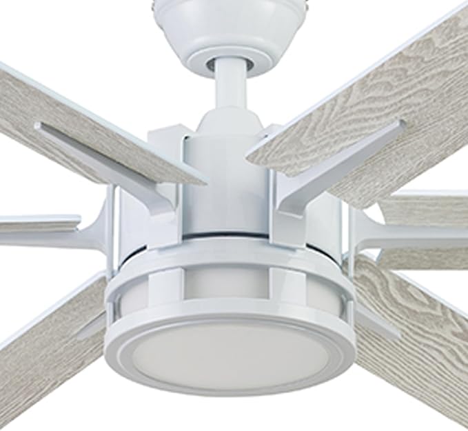 Honeywell Ceiling Fans Kaliza Modern 56 Inch Ceiling Fan with Light, Remote Control Fan, LED Indoor Fan with 6 Blades, Gray Wash and White Blade Finish Options, White (51477-01)