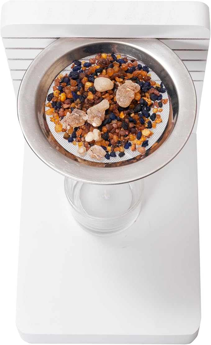 Incense Burner, Incense Holder – Tea Light Candle or Charcoal Resin Heated for Yoga Spa Aromatherapy Meditation, Bakhoor Burner Used for Burning Charcoal, Sambrani, Dhoop & Myrrh Resin (White)
