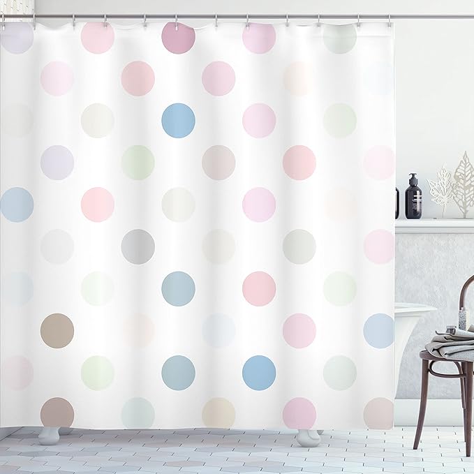Ambesonne Polka Dots Shower Curtain, Polka Dots Creative Template Pattern Simple Gradient Effects Digital Graphic, Cloth Fabric Bathroom Decor Set with Hooks, 69" W x 84" L, Pink Ivory