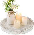 Hanobe Candle Plate Holder Tray: Round Wood Decorative Candle Plate - Rustic Farmhouse CoffeeTable Decor - Tealight Pillar Trays for Home Decor (White Rustic)