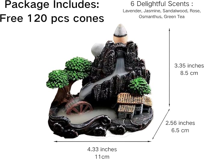 Handmade Incense Burner with 120 Cones, Waterfall Backflow Incense Holder, Fountain Decoration, Aromatherapy Ornament, Apartment Decor, Home Decor, Room Decor