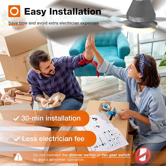 addlon 2 Pack Ceiling Fans with Lights, 48 inch Nickel Ceiling Fan with Light and Remote Control, Reversible, 3CCT, Dimmable, Noiseless, Ceiling Fan for Bedroom, Farmhouse, Indoor/Outdoor Use