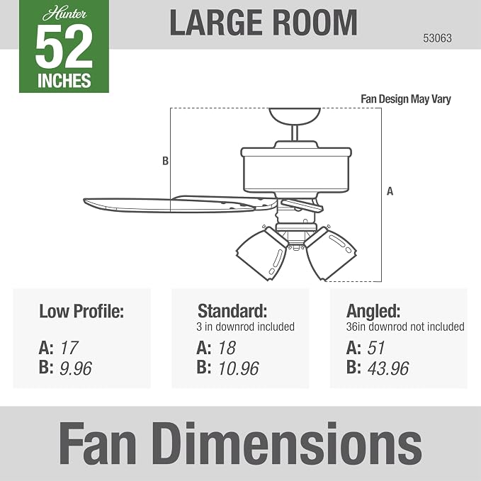 Hunter Studio Series, Indoor, Ceiling Fan, Quiet, 52 inch, Antique Brass