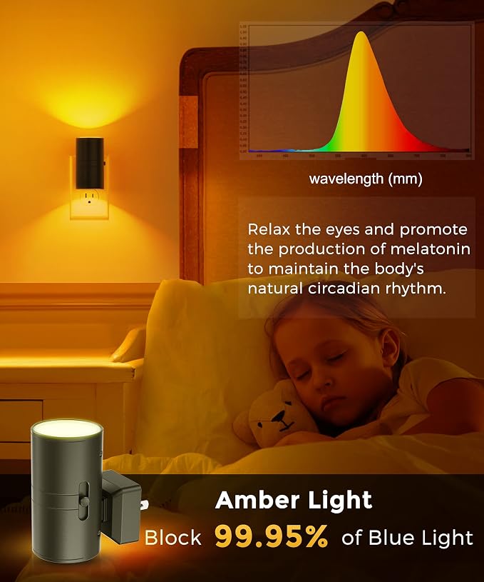L LOHAS LED Night Light, Amber Nightlight, Dimmable Night Light | Light Sensor, Yellow Nightlight, 0-100LM, Sleep Light for Kids, Soft & Warm Light for Bedroom, Bathroom, 4 Pack