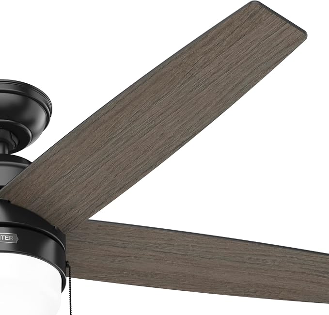 Hunter Bardot, Indoor, Ceiling Fan, Modern, 5 Blades, 52 inch, Matte Black | with LED Light and Pull Chain, Standard Mount, For Bedroom, Living Room, Kitchen, 52491