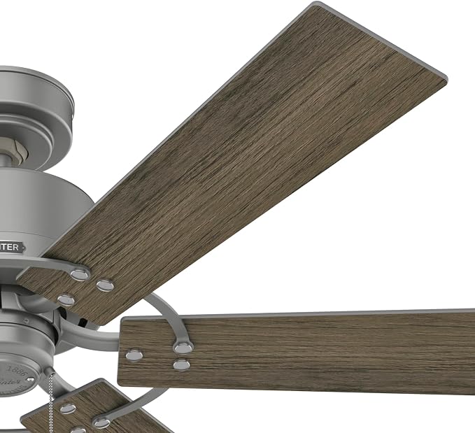 Hunter Gilrock, Indoor, Ceiling Fan, No Light, 52 inch, Matte Silver | Standard Mount, Pull Chain, 6 Blades, For Bedroom, Living Room, Kitchen, 52353