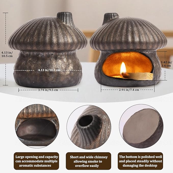 Palo Santo Holder Mushroom Shape, Ceramic Sage Holder for Burning Palo Santo Burner for Meditation, Yoga and Relaxation(Gilt Gold)