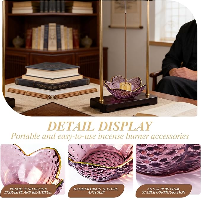 Incense Holder for Sticks and Backflow Incense Handmade Glass Cherry Blossom Incense Stick Holder with 9 Incenses Holes (Upgraded & Larger Cherry Blossom with Gilt-Edged)