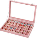 Frebeauty 40 Grid Earring Organizer,Velvet Jewelry Tray with Clear Lid | Drawer Jewelry Organizer for Rings Studs Beads,Adjustable Dividers,Dustproof,Earring Storage,Trinket Box,13.8×9.5Inches