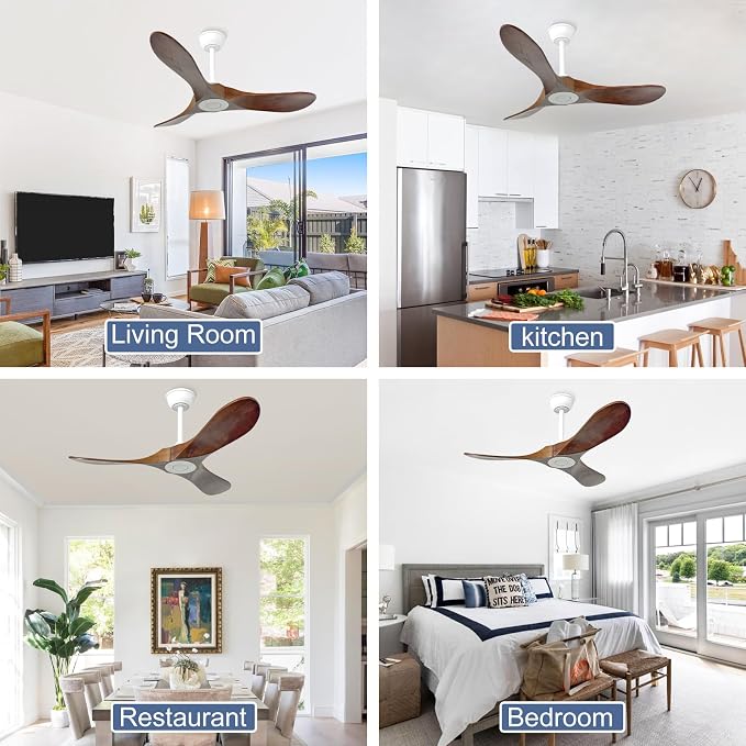 42'' Outdoor Ceiling Fan no Light,Solid Wood Ceiling Fan with Remote Control,Quiet and Reversible DC Motor with Large Airflow for Living Room,Patios,Gazebo (White+Dark Walnut)