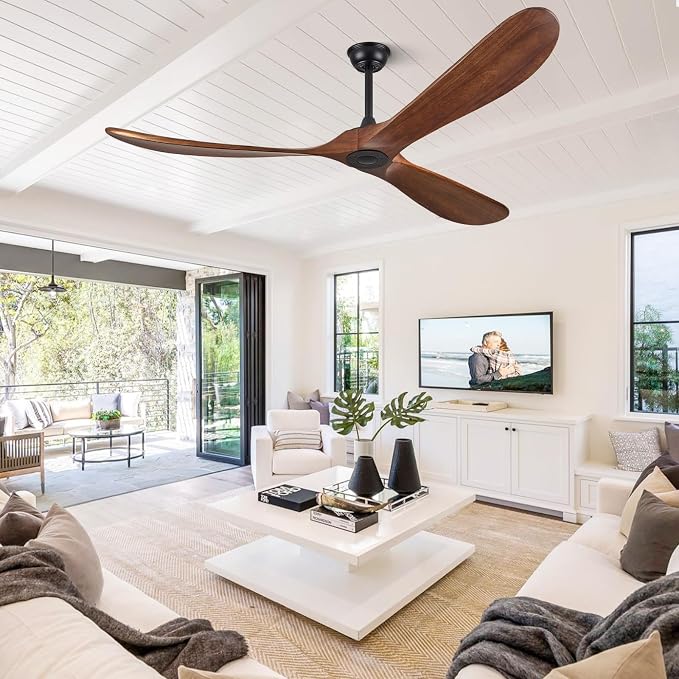 ABZ Ceiling Fans without Lights - 72 Inch Outdoor Ceiling Fans no Lights with Remote Control, 3 Blade Solid Wood Large Ceiling Fan for Patios Living Room Bedroom