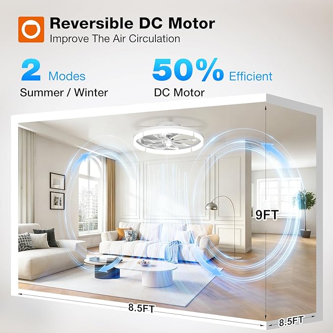 addlon Ceiling Fans with Lights and Remote, 20'' Low Profile Ceiling Fans, 3000-6000K Dimmable Modern Flush Mount LED Fan Light, Fandelier Ceiling Fan for Bedroom, Kitchen, Living Room