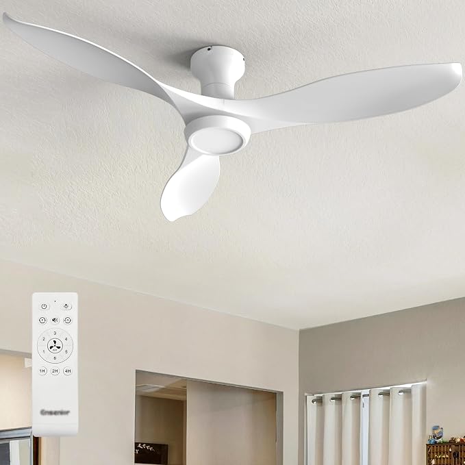 Ensenior 52 Inch Flush Mount Ceiling Fan with Light and Remote, Black Low Profile Ceiling Fans with Lights for Bedroom Living Room, 3 ABS Blades, Modern Quiet Reversible DC Motor, 3CCT, 6 Speeds