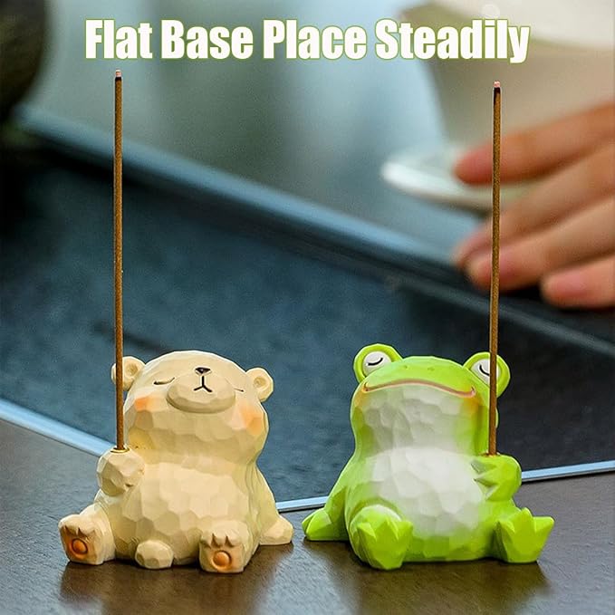 Frog Lotus Incense Holder Cute Animal Figurine Incense Burner Flower Stand Ash Catcher Creative Cartoon Resin Frog Statue for Home Room Decor Meditation Yoga Spa